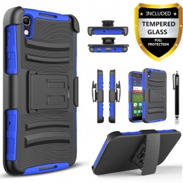 Alcatel Idol 4, Alcatel Nitro 4 Case, Dual Layers [Combo Holster] Case And Built-In Kickstand Bundled with [Premium Screen Protector] Hybrid Shockproof And Circlemalls Stylus Pen (Blue)